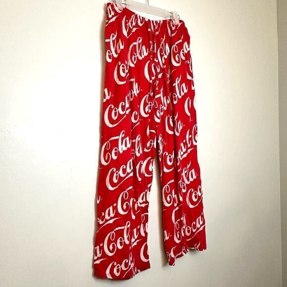 Coca Cola 100% Cotton Wide Leg Red White Pajama Bottoms Size Medium - Picture 2 of 5